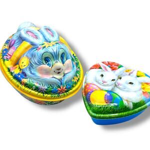 Vintage Plastic Easter Candy Containers set of 2 Bunny